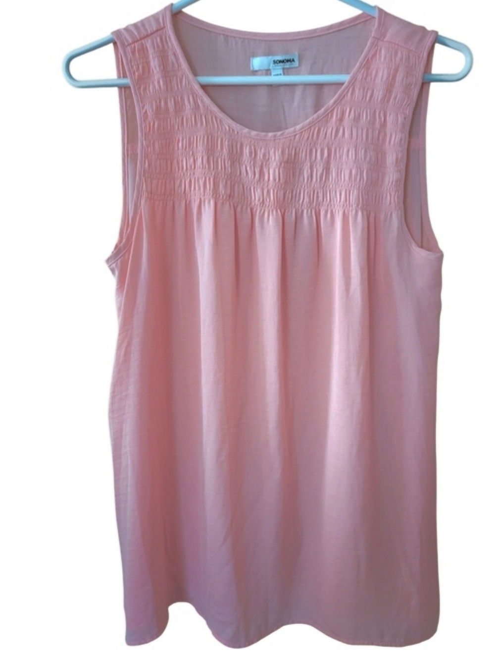 Sonoma Light Pink / Peach Sleeveless Smocked Yoke Tank Top